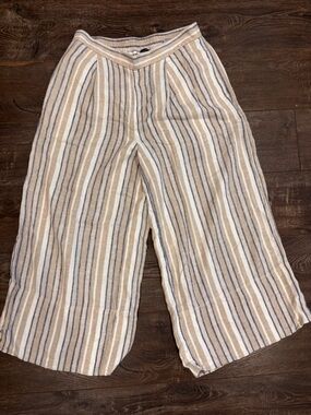 Banana Republic Linen Blend Wide Leg Cropped Pull on Pants Medium Stripes